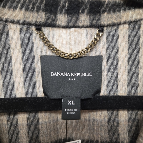 Banana Republic Double Face Wool Blend Tie Waist Wrap Coat White Plaid XL - Picture 6 of 10